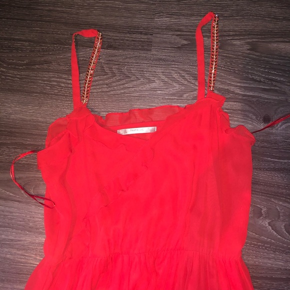 ZARA red dress with embellished straps and ruffle detail - Picture 6 of 10